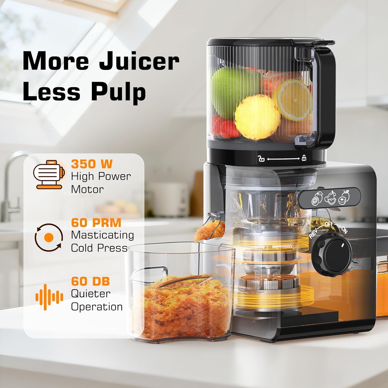 Thumbnail 6 de Cold Press Juicer Machine with 6.5" Large Feed Chute (Black) — Auto-Feed for Whole Fruits & Vegetables