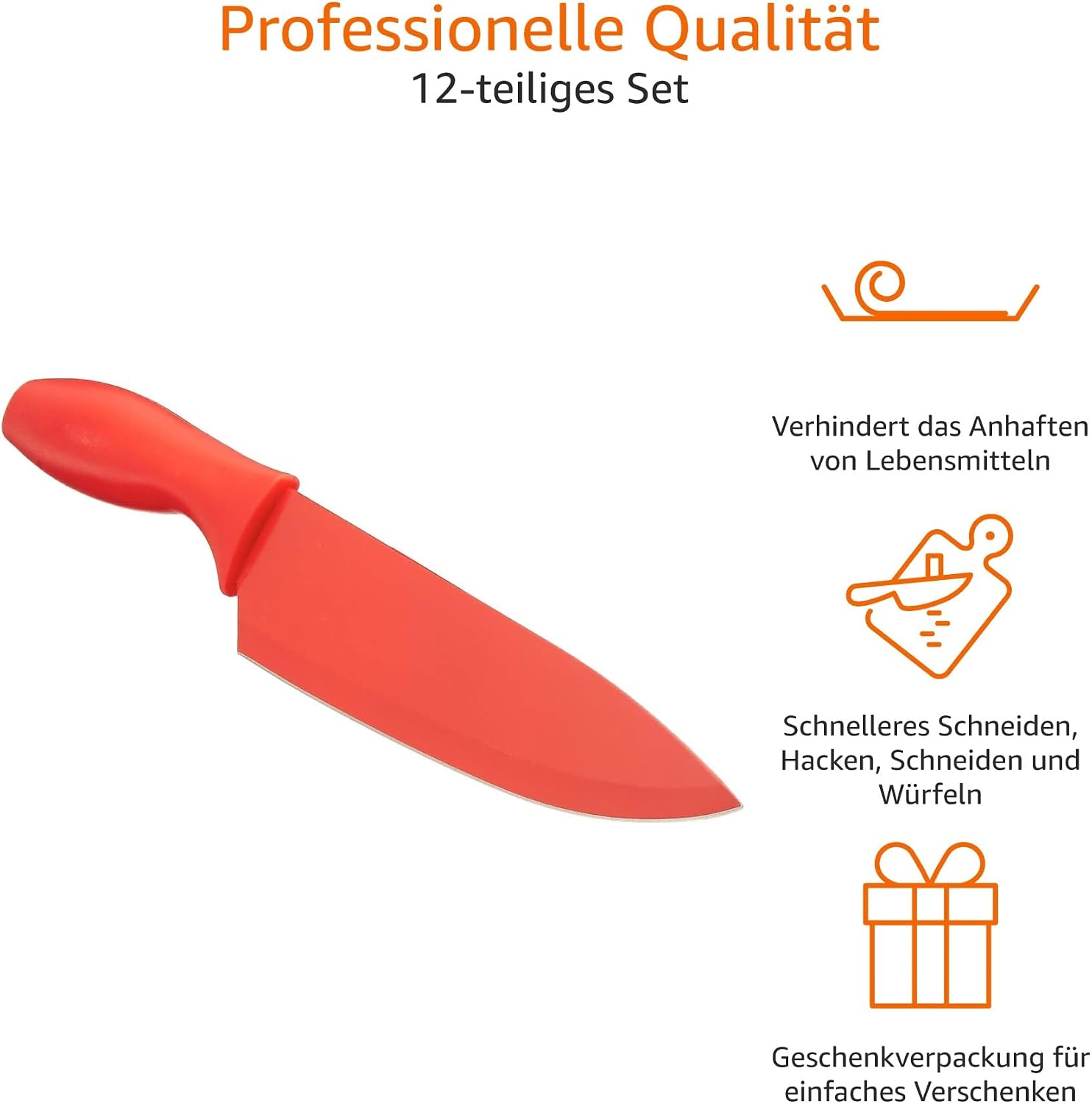 Detalle de Amazon Basics Messer-Set, bunt, 12-teilig – vielseitiges Küchen-Set mit Farbcodierung