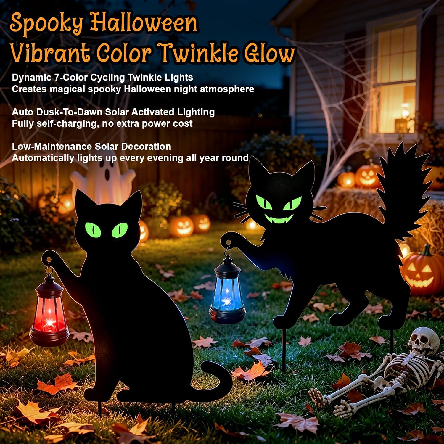 Detalle de yulloyello LL-WS-MTD-HZ-2P Black Cat Yard Signs with Glow-in-the-Dark Eyes