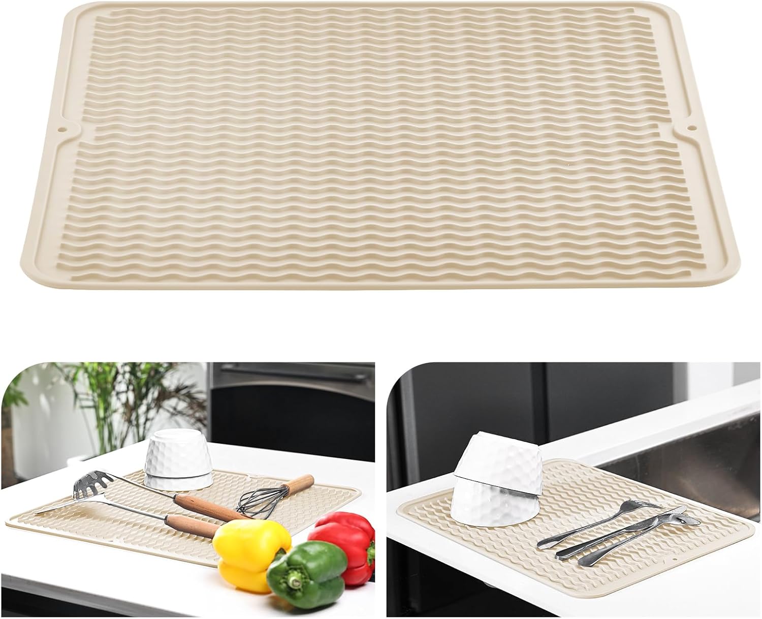 KitchenRaku tappetino scolapiatti in silicone 40x60 cm, antiscivolo e resistente al calore
