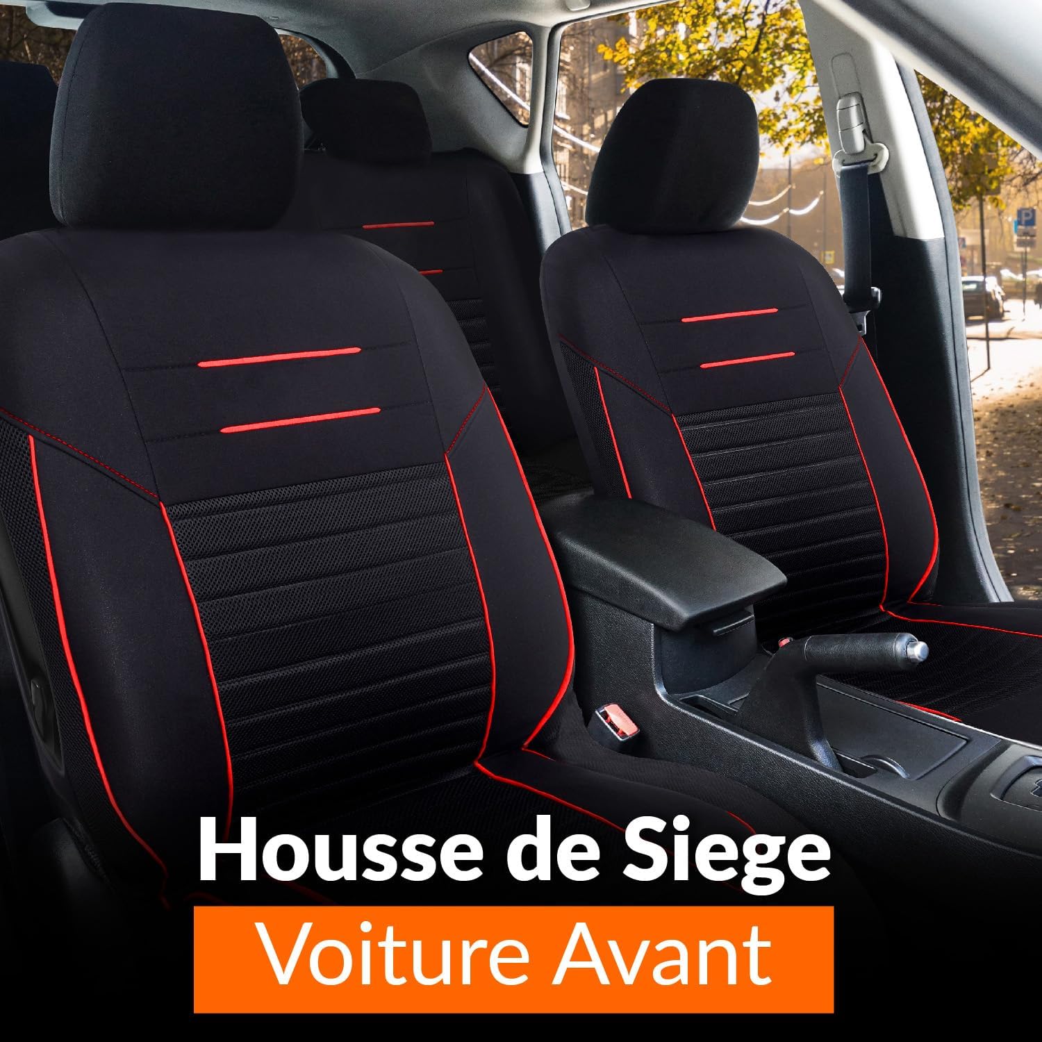 Detalle de Upgrade4cars Housses de siège avant universelles noir et rouge – jeu complet pour conducteur et passager