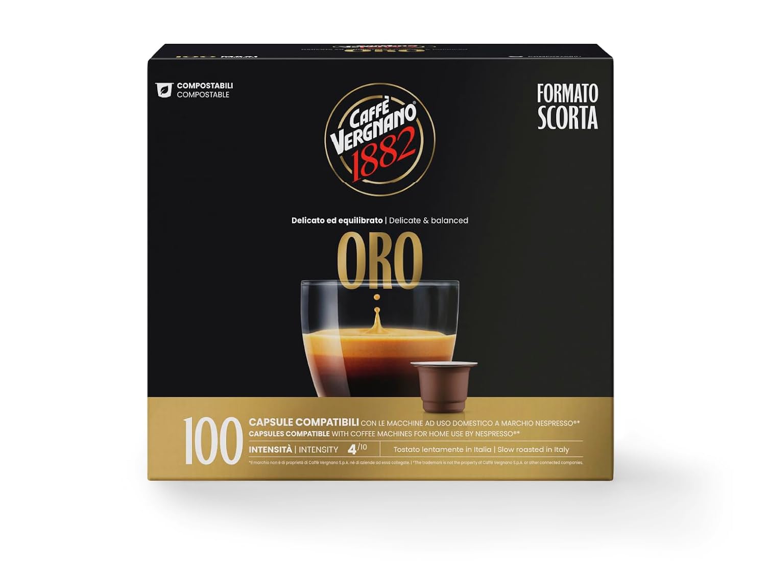 Detalle 2 de Caffè Vergnano 1882 Espresso – kompostierbare Kaffeekapseln, 100 Stück (kompatibel mit Nespresso)