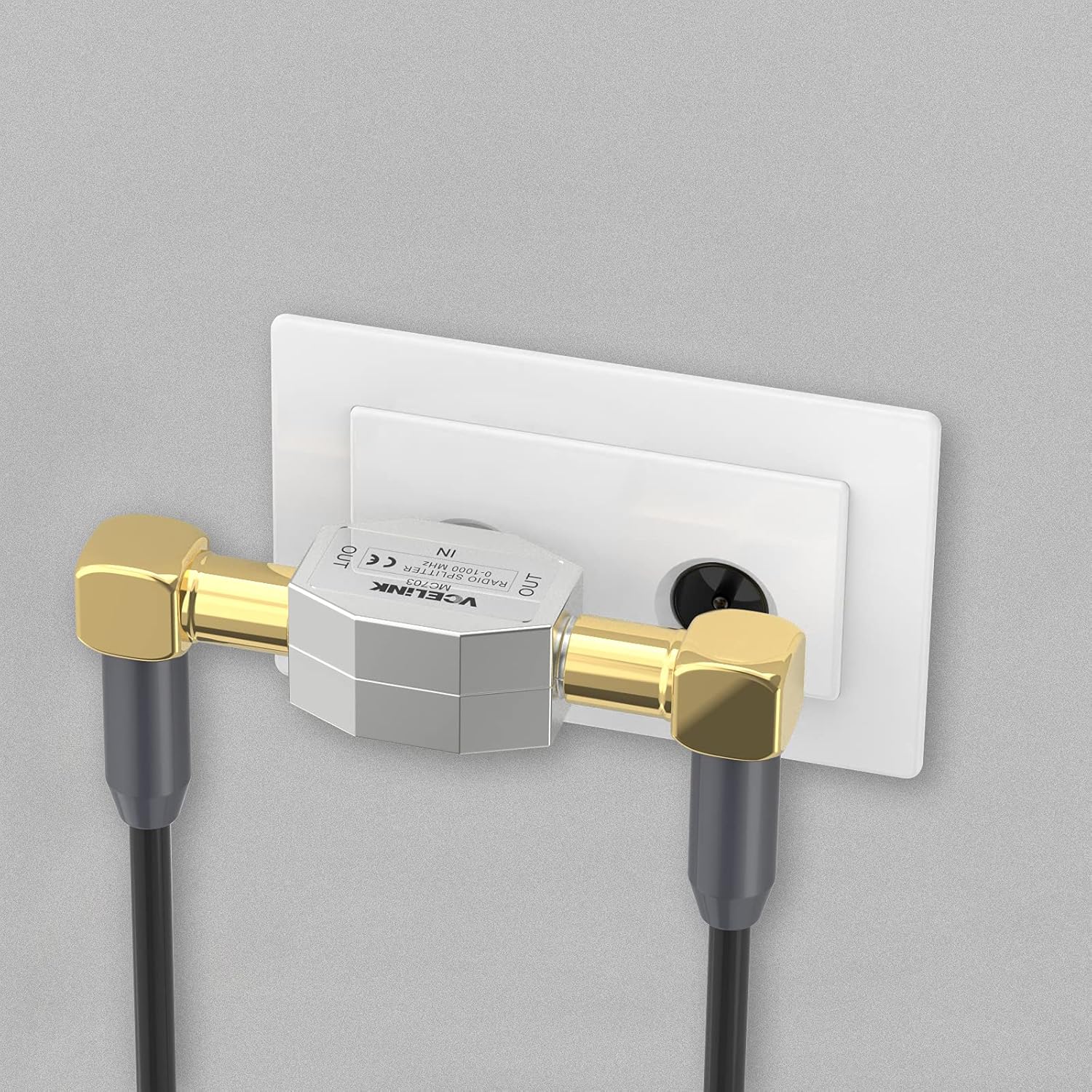 Detalle 2 de VCELINK TV Aerial Coax Splitter (2-Way) 0–1000MHz – 1x IEC In to 2x IEC Out