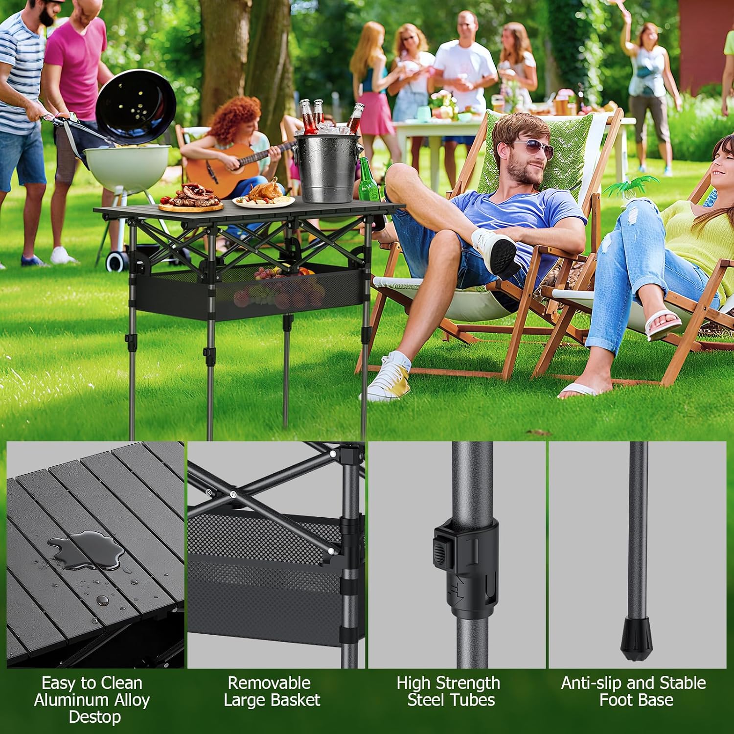Detalle de Folding Roll-up Camping Table: Portable Aluminium Camp Table for 4–6 People