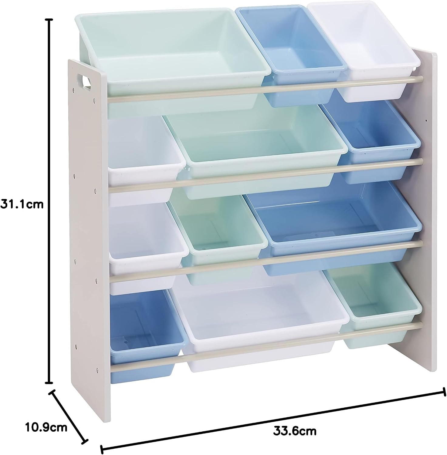 Detalle 2 de Amazonベーシック 841376 おもちゃ収納ラック 12個の着脱式ケース付き 85×28×79cm