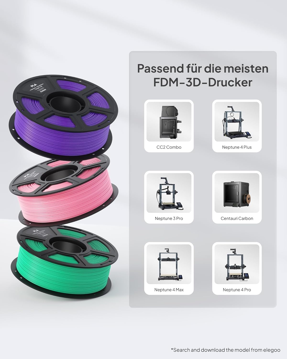 Thumbnail 6 de ELEGOO PLA Filament 1,75 mm Grau (2 kg Spule) – Maßgenauigkeit bis ± 0,02 mm