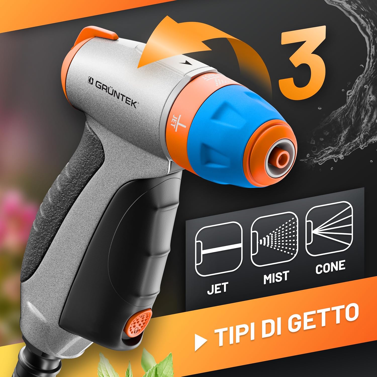 Detalle 2 de GRÜNTEK Pistola da giardino in metallo regolabile