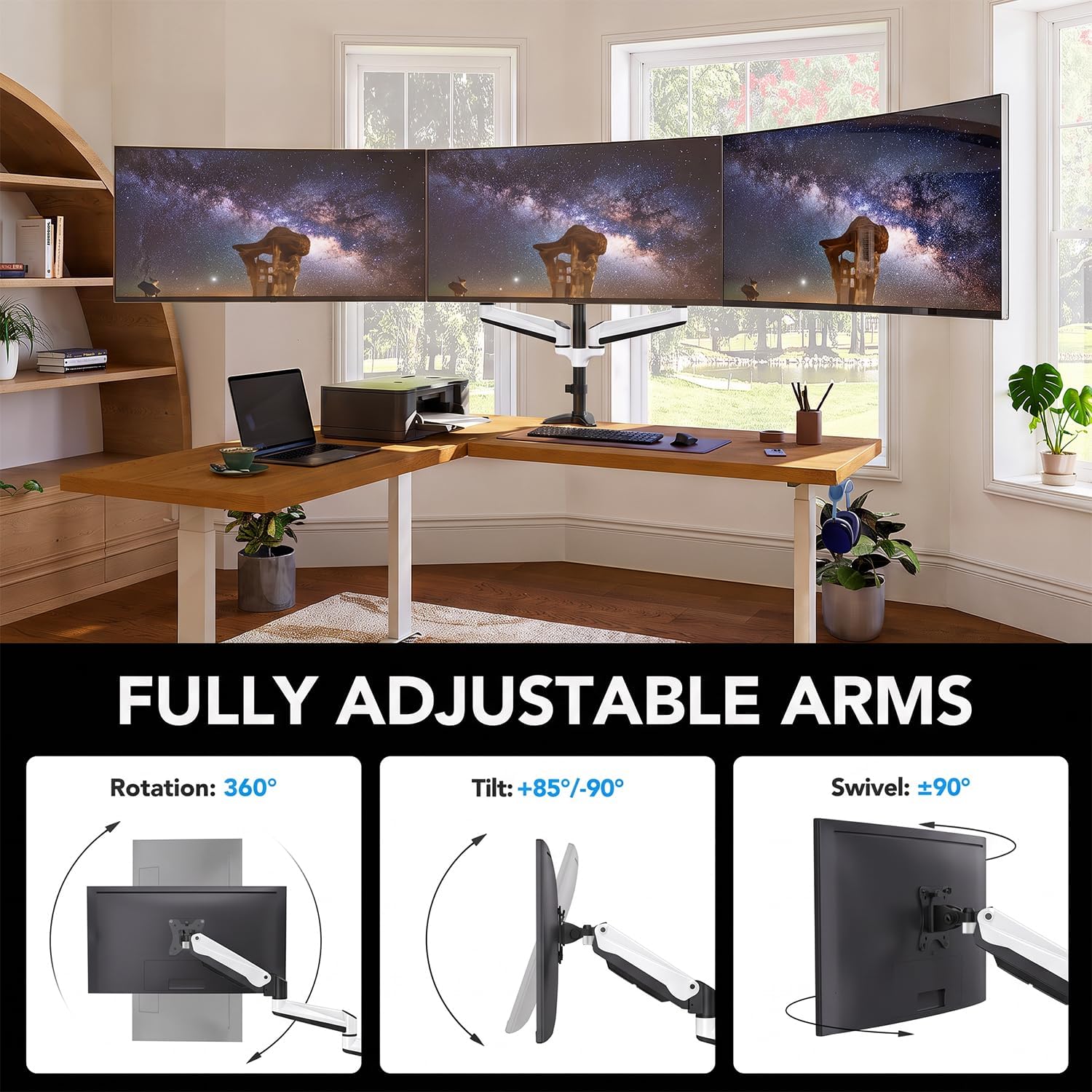 Detalle 1 de HUANUO Triple Monitor Stand 17–32-Inch