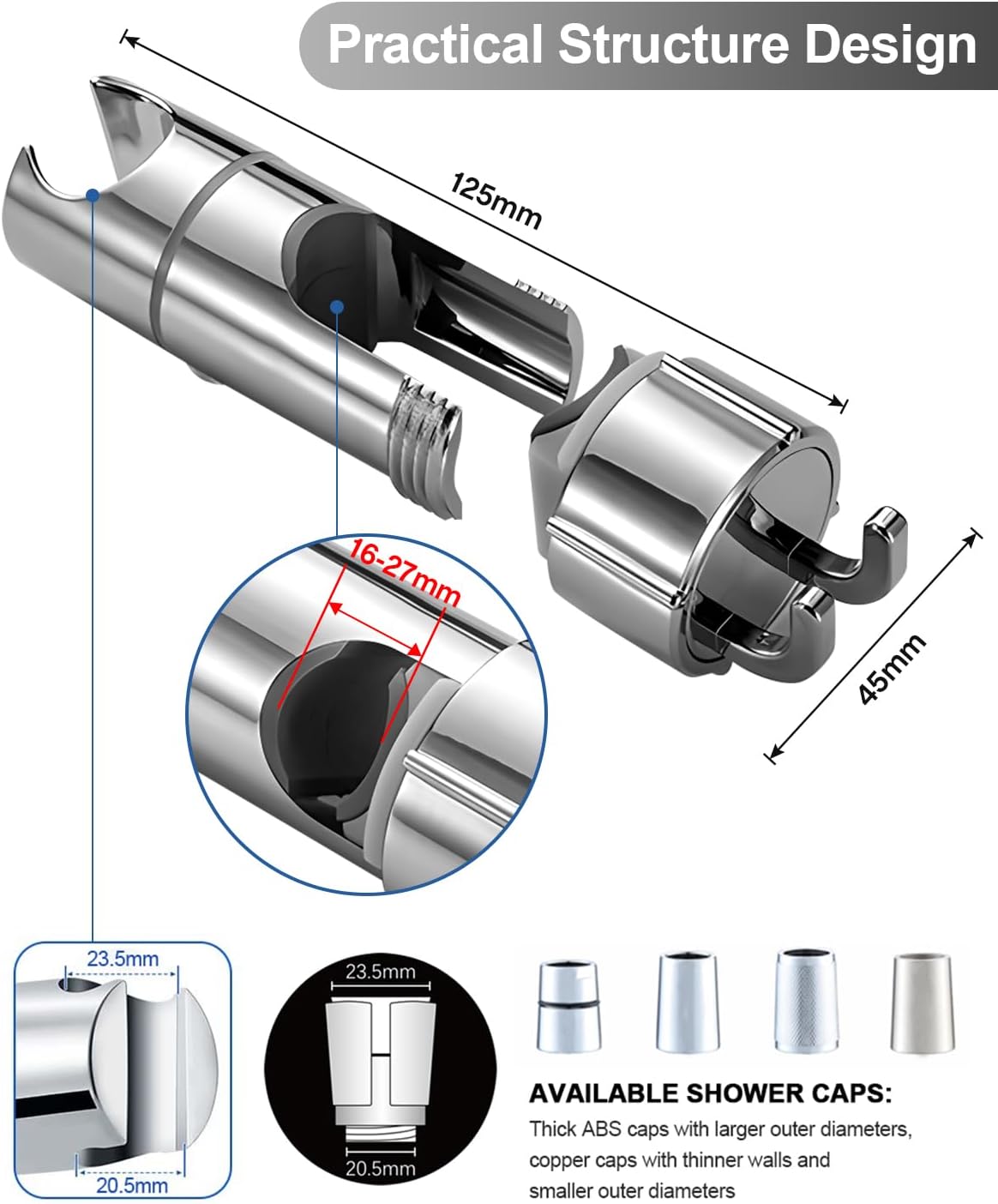 Thumbnail 1 de Handbrause Halterung Universal – verstellbarer Brausehalter für Gleitstange 16–27 mm, 360° Drehsicherheit, 2 Haken