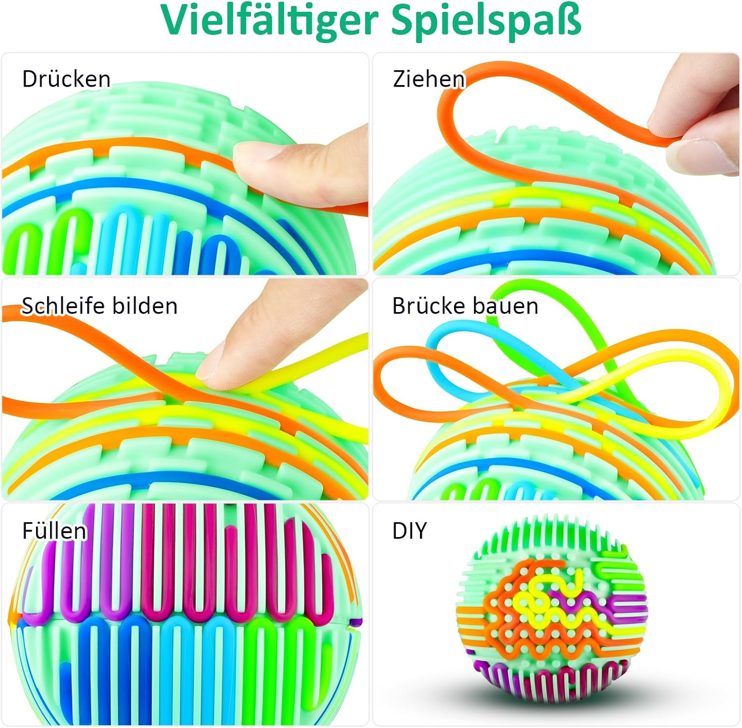 Detalle 1 de Pelota sensorial 16 tiras color azul