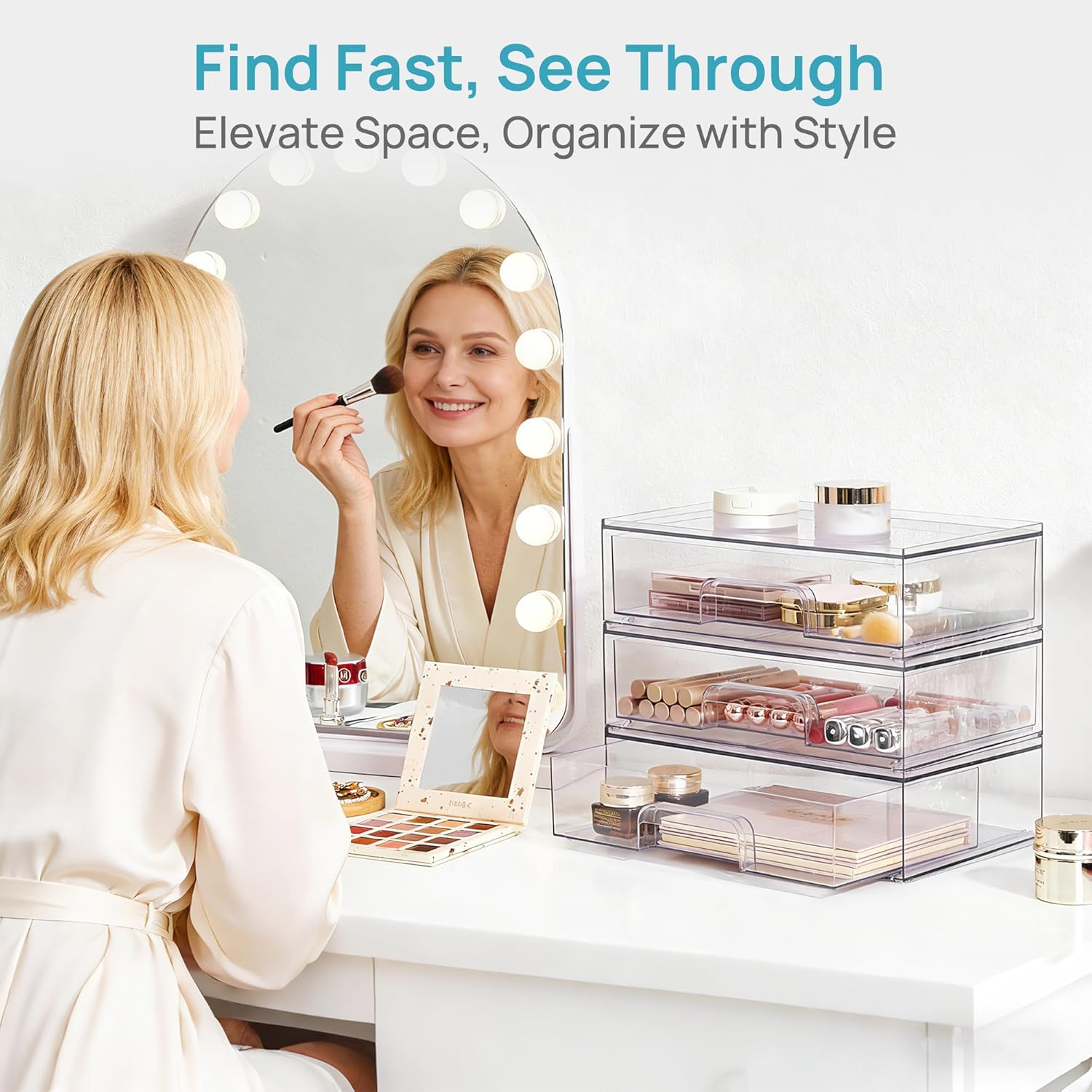 Detalle de Vtopmart 2 Pack Clear Small Stackable Storage Drawers – Acrylic Organiser for Vanity, Pantry and More