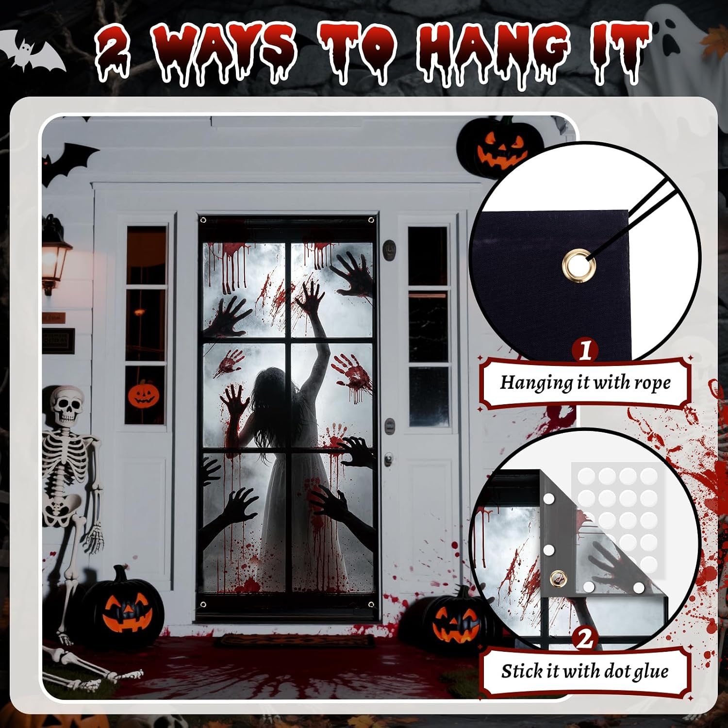 Detalle de 79 x 35-Inch Zombie Hands Halloween Door Cover, Reusable Polyester Banner