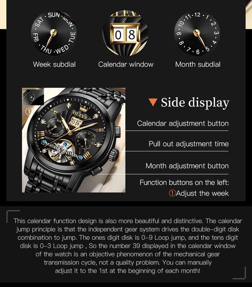 Thumbnail 4 de OUPINKE Herrenautomatik-Skelett-Tourbillon Uhr mit Diamanten, wasserdichtes Edelstahlband