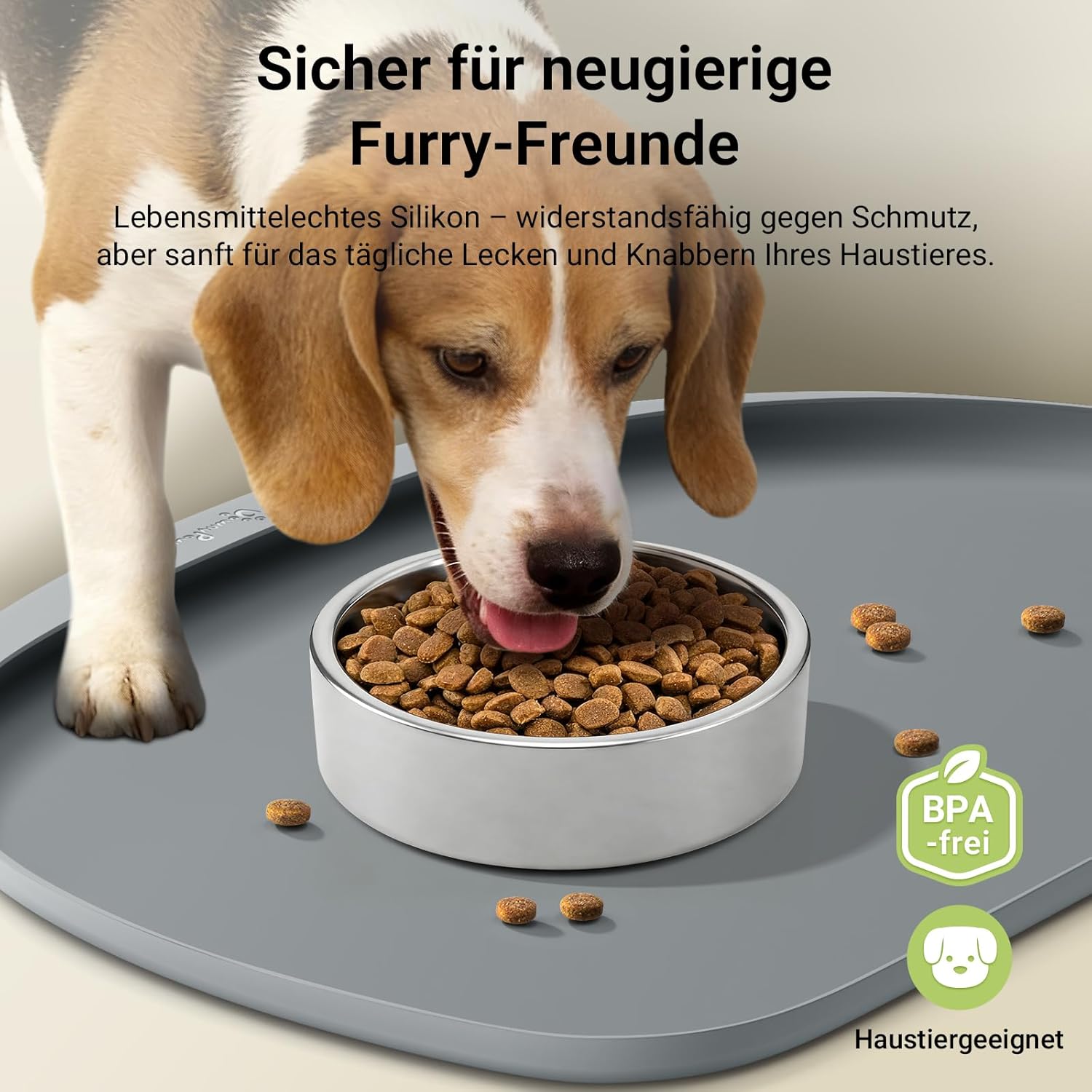 Detalle 2 de DownyPaws Napfunterlage Katzen – Silikon Futtermatte, BPA-frei, 62 × 43 cm, Grau
