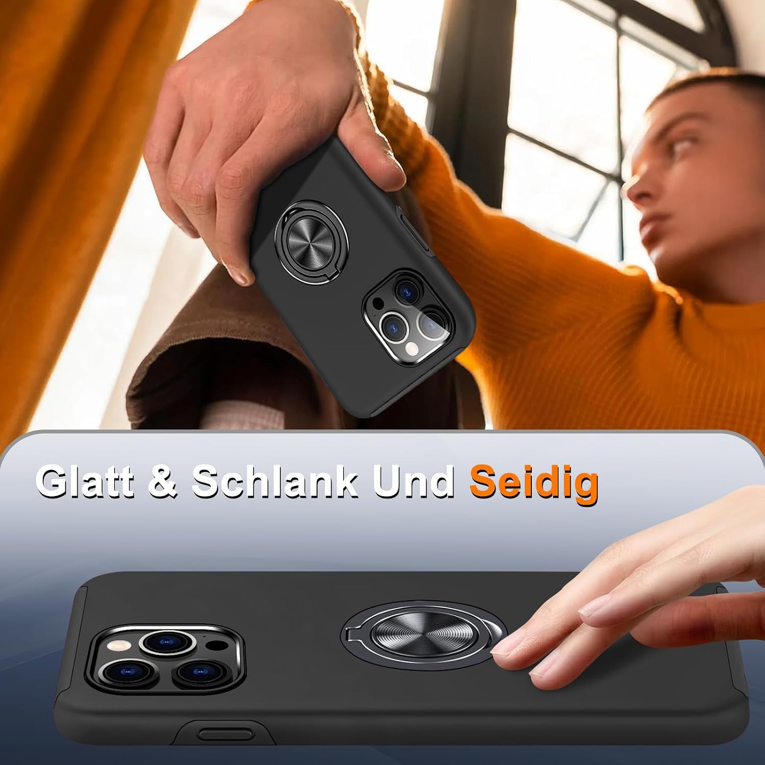 Thumbnail 6 de Vaki Handyhülle für iPhone 13 Pro mit 360° Magnet-Ringständer und Schutzfolie (Schwarz)