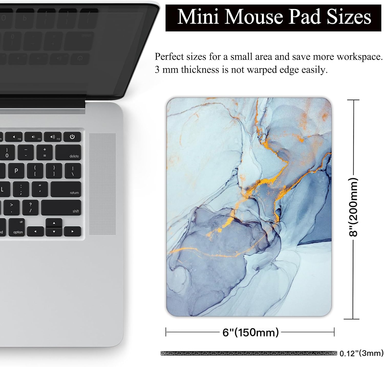 Detalle 2 de COUKASO Mini Mouse Pad, 6 x 8-Inch Marble Blue, Non-Slip Rubber Base
