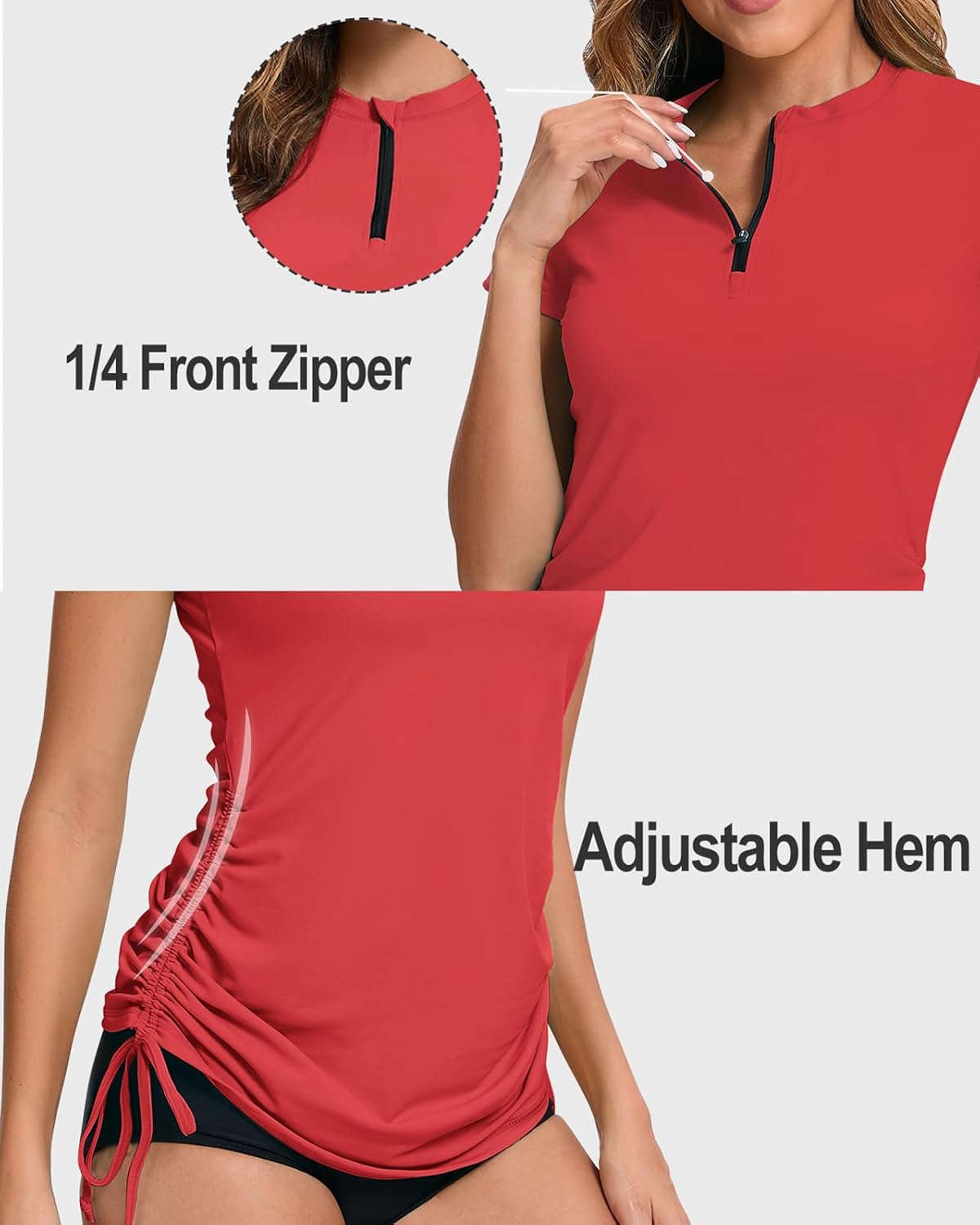 Thumbnail 2 de Havideto Women’s Rash Vest Short Sleeve 1/4 Zip UV Swim Top (UPF 50+)