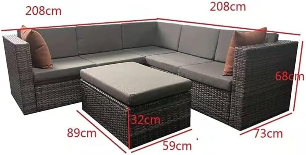 Thumbnail 5 de EVRE Monaco Rattan Garden Furniture Set: 6 Piece Outdoor Lounge with Convertible Table