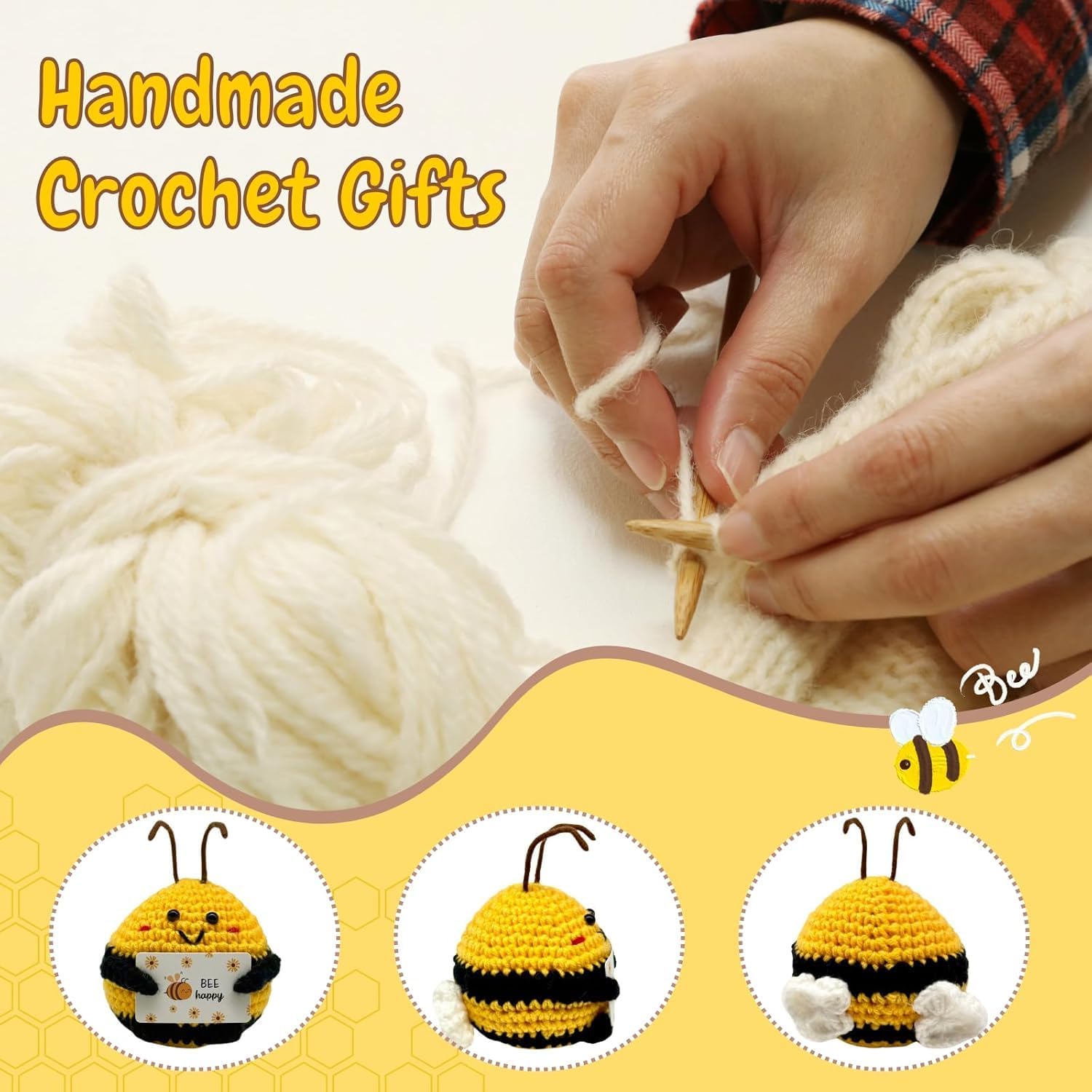 Thumbnail 4 de JoyJoyful Pocket Hug Biene Glücksbringer – Handgemachter Glücksbringer in kleines Bienchen-Design