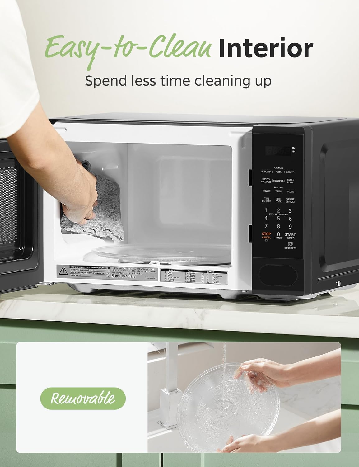 Detalle de COMFEE CMO-C20M1WB countertop microwave oven with 11 power levels, 700W, and child lock