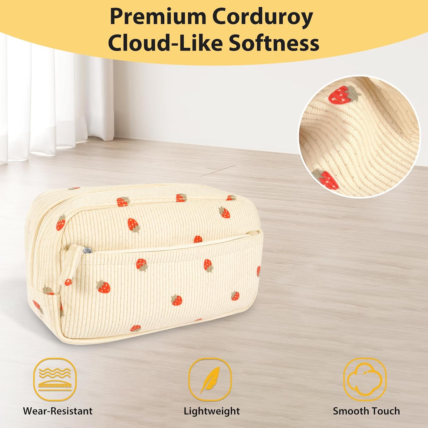 Detalle de FINPAC Pencil Case: Double-Layer Corduroy 3-Compartment Case for Heavy Paperwork and Pens