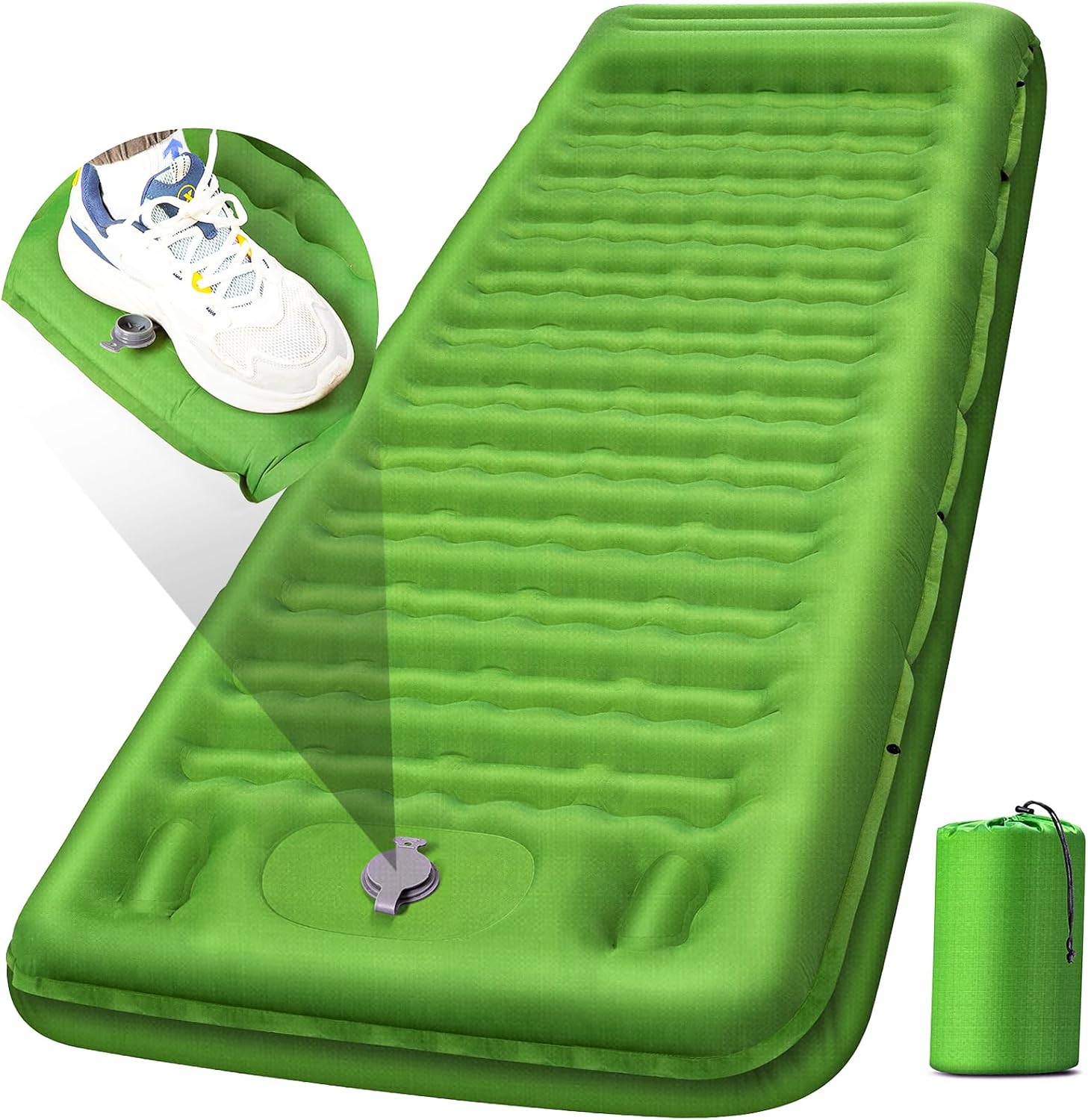 Detalle de FNARMW Camping Sleeping Pad, Extra Thick 5 Inch with Built-In Pillow and Foot Pump (Green)