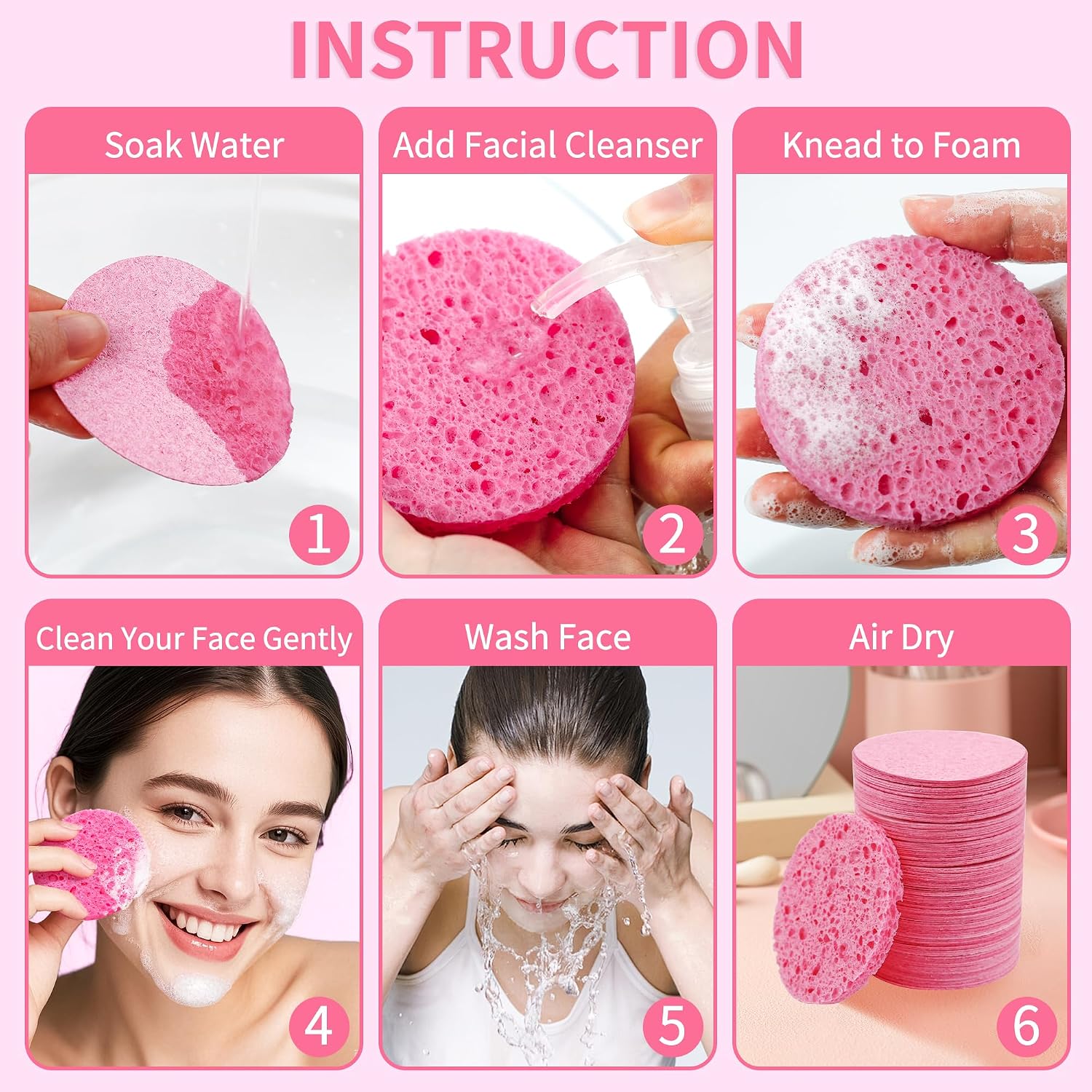 Detalle de derloyo 100-Count Compressed Facial Sponges, Pink Natural Cellulose