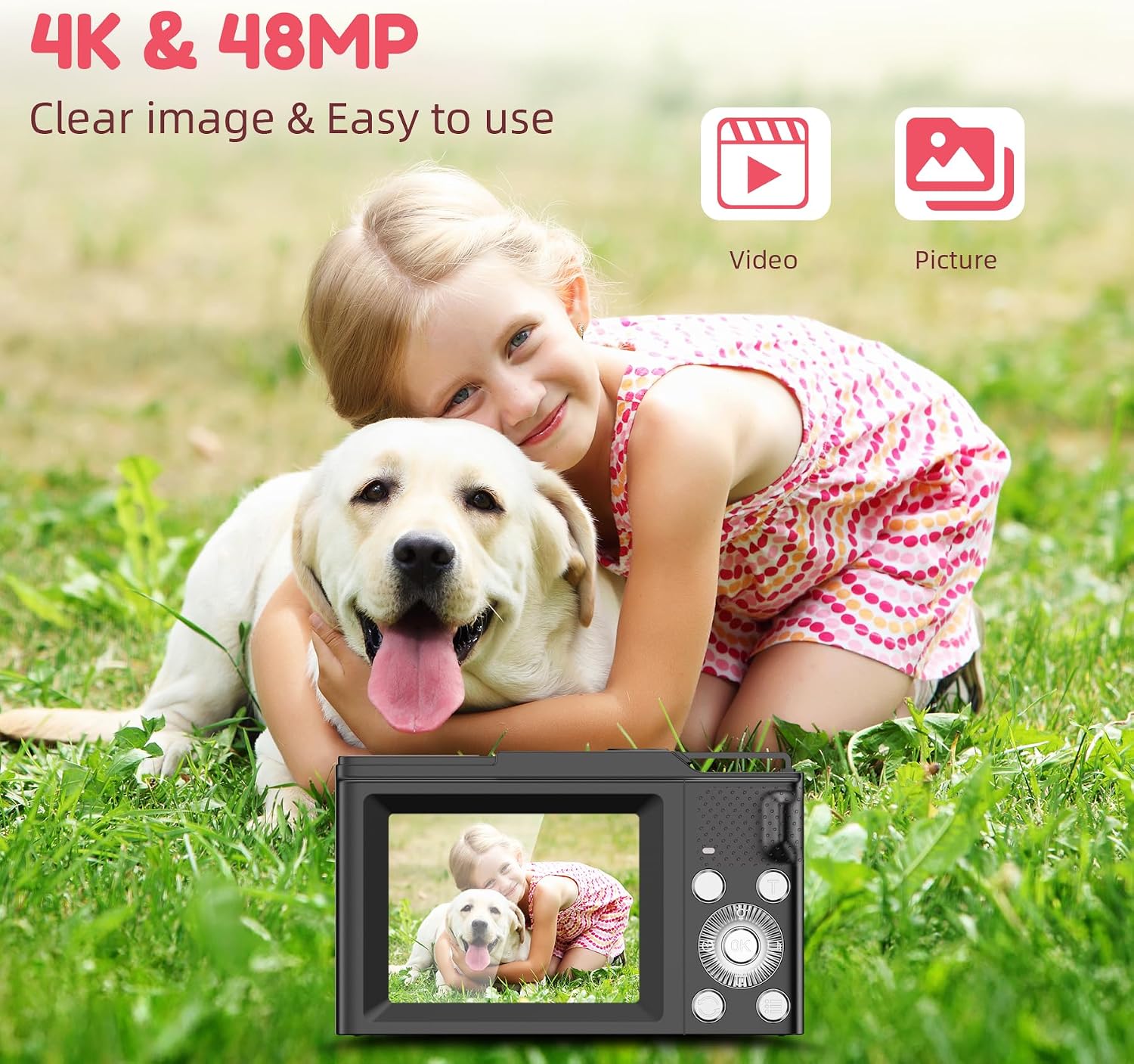Detalle 2 de Krlun Compact Digital Camera for Kids, 48MP, 16x Zoom, 1080p Video