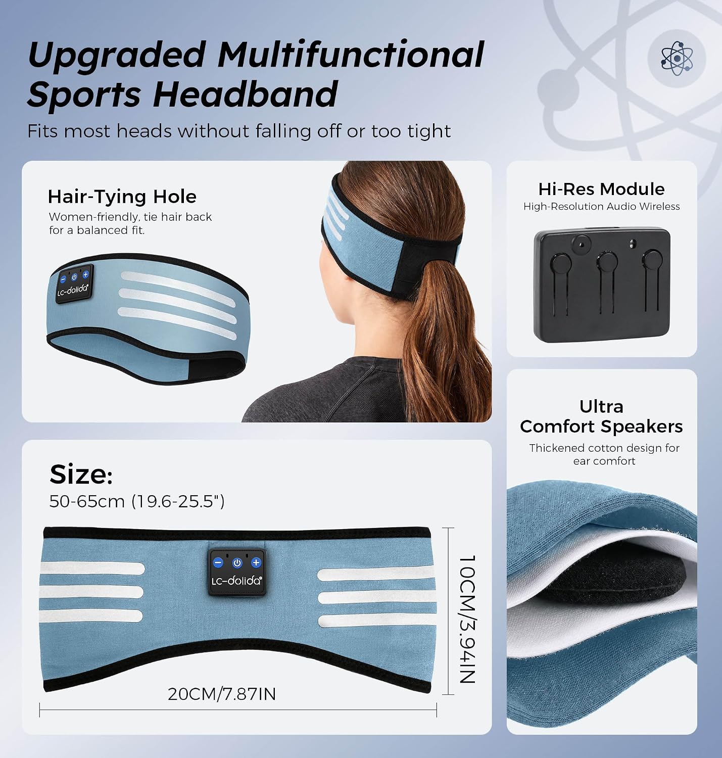 Thumbnail 6 de LC-dolida Wireless Sports Headband Headphones Silver-Fiber Fabric