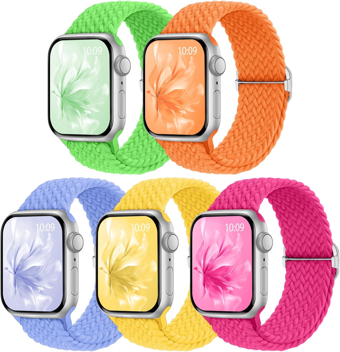 Detalle de Raradev 5-Pack Braided Elastic Sport Loop Bands for Apple Watch (women) – compatible with 38–49mm models