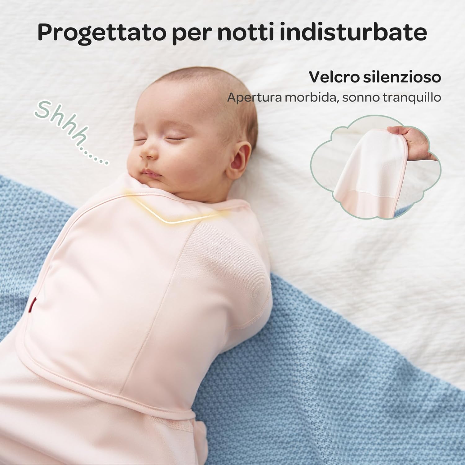 Detalle de Momcozy Swaddle Neonato a Chiusura Silenziosa, 2 pezzi Rosa (0–3 mesi)