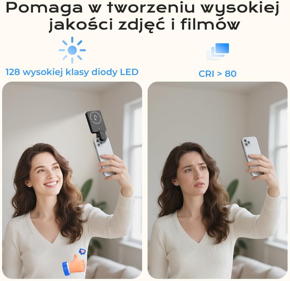 Detalle de OUSFOT XJ-77 lampka do telefonu 128 LED, RGB i regulacja 3000–6500 K
