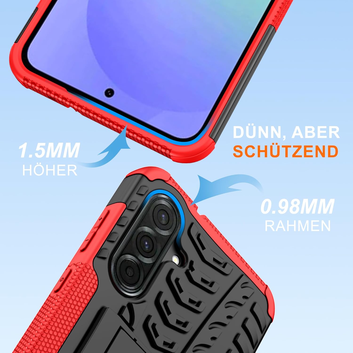 Detalle de Pilaru Handyhülle für Samsung Galaxy A36 – 360° Ständer, Militärschutz, rotes Design