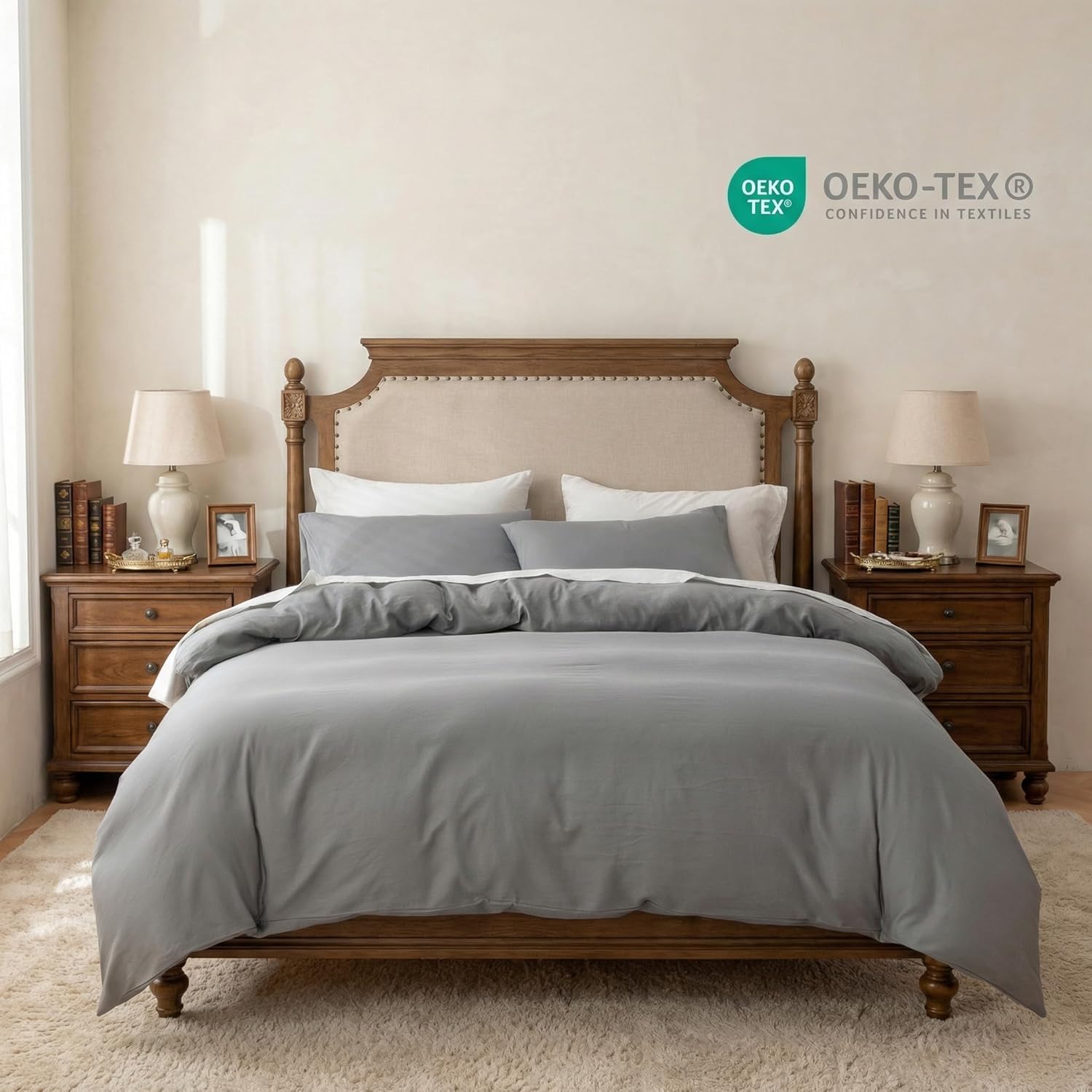 Thumbnail 2 de HeimenAogo Egyptian Cotton Duvet Cover Set King – 3pc, 600TC, Zipper Closure, All-Season Comfort