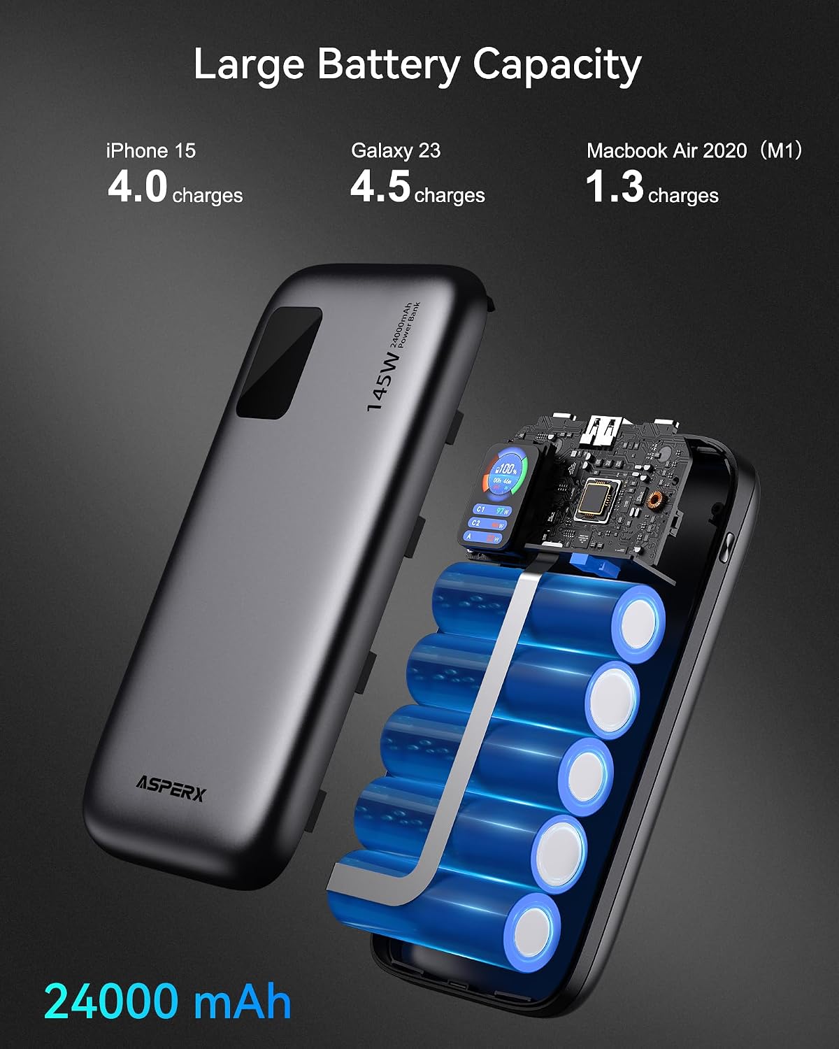 Thumbnail 5 de ASPERX 145W 24000mAh Laptop Power Bank with TFT Display