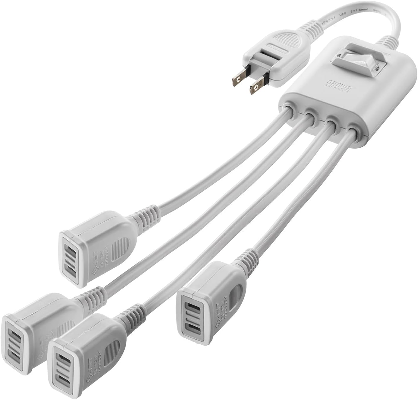 Detalle de サンワサプライ TAP-EX4SWW 2P・4分岐・4個口 一括集中スイッチ付き電源延長コード ホワイト