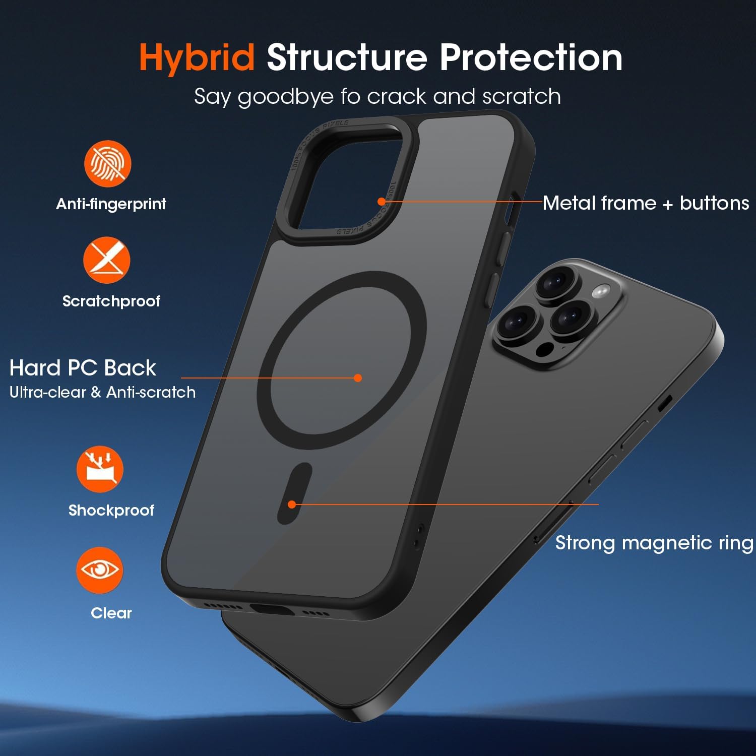 Detalle de KPPIT Magnetic Case for iPhone 13 Pro Max – MagSafe Compatible, Shockproof and Frosted Back