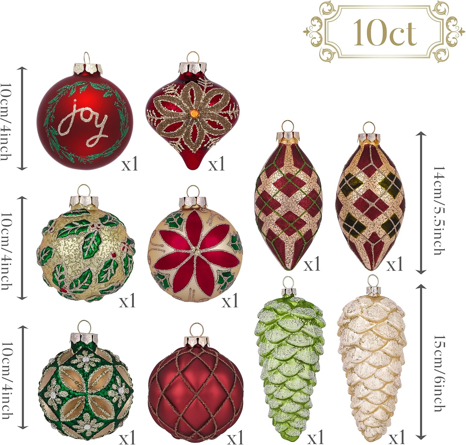 Detalle de Valery Madelyn Glass Christmas Ornaments, 10-piece set