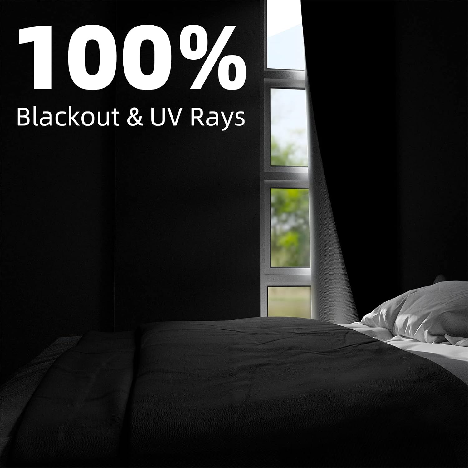 Detalle 2 de NIGHTON Portable Blackout Curtains 40"×59" (Black, 2-Pack) — 100% blackout fabric with hook-and-loop tape strips
