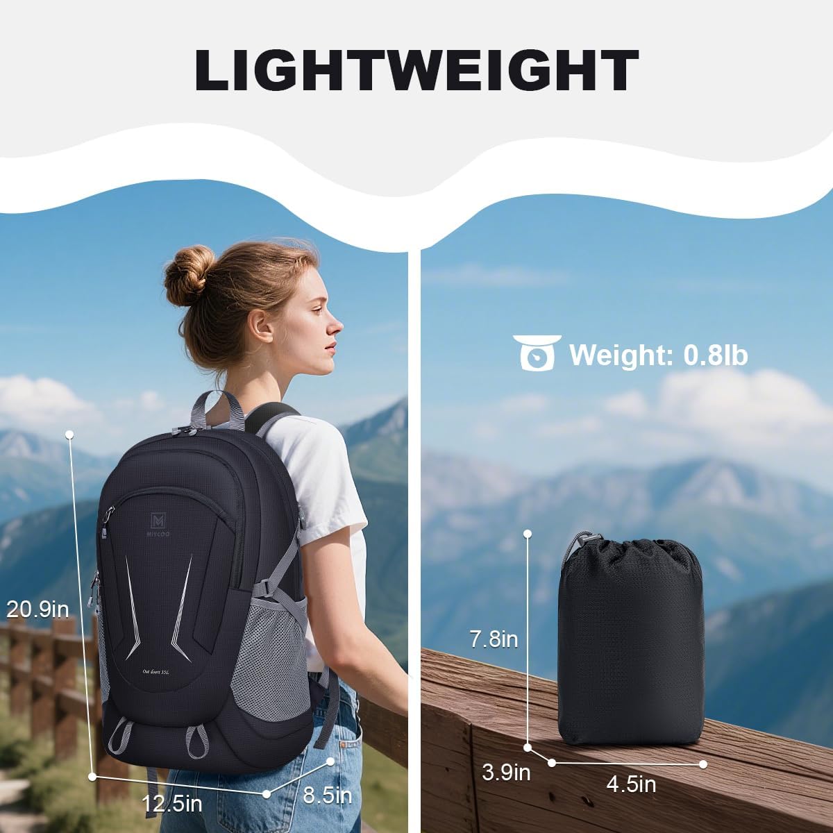 Detalle 2 de MIYCOO Ultra Lightweight Packable Backpack (Waterproof, 35L, Foldable Daypack)