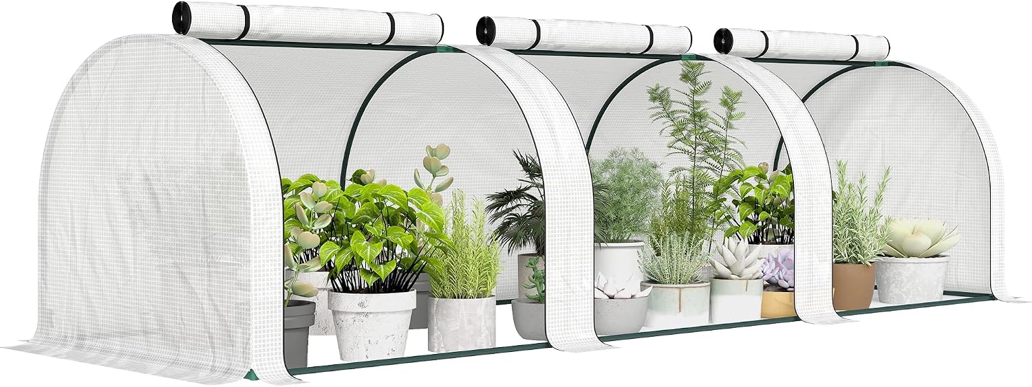 Detalle de Outsunny 845-234V05WT mini-broeikas 3 x 1 x 0,8 m met oprolbare deuren