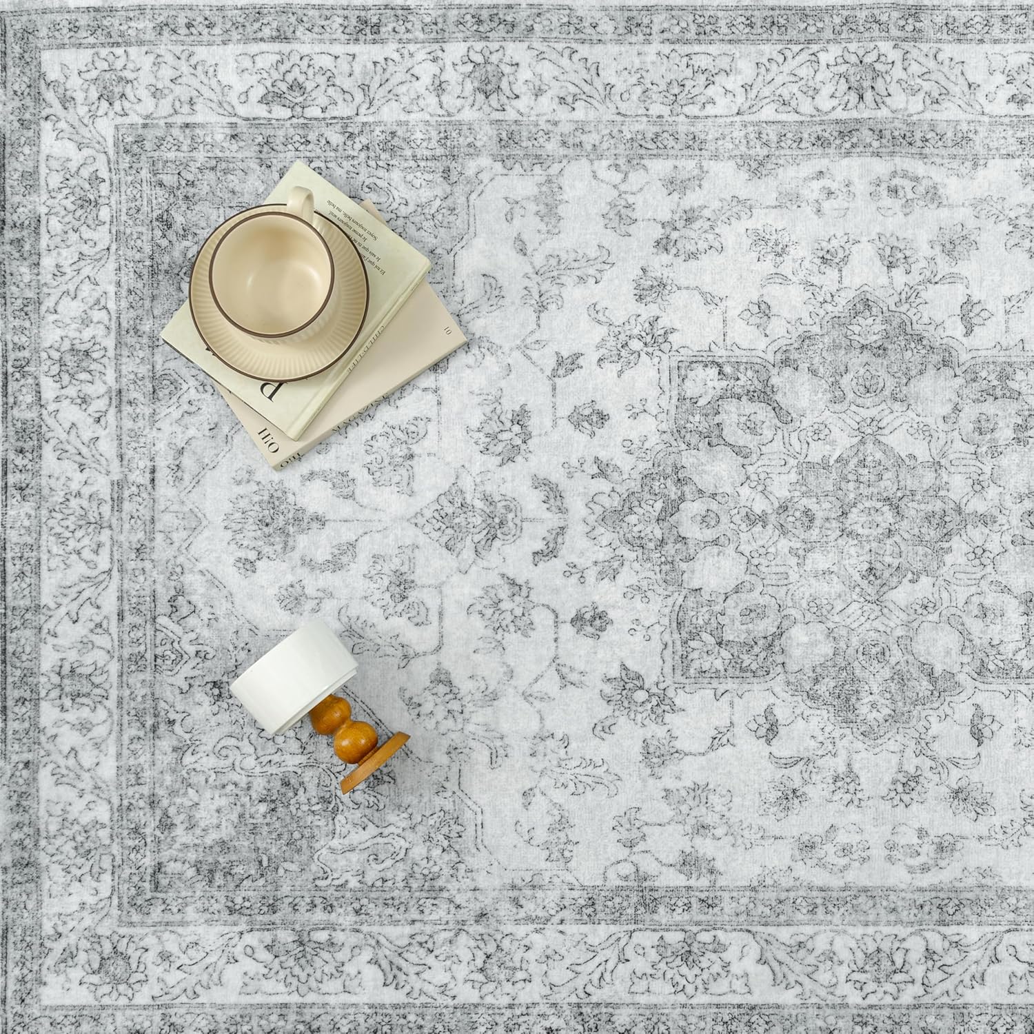 Thumbnail 5 de PureCozy Vintage Graue Fußmatte / Teppich 60x90 cm – waschbarer Kurzflor mit rutschfester TPR-Unterlage