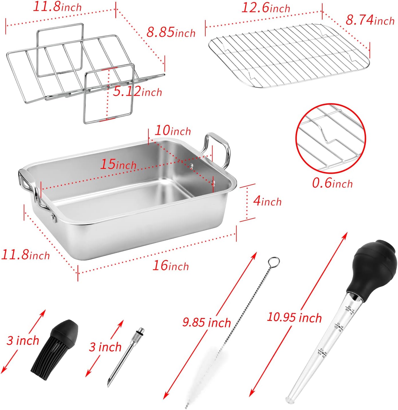 Detalle 2 de 15 Inch Stainless Steel Roasting Pan for 20lb Turkey