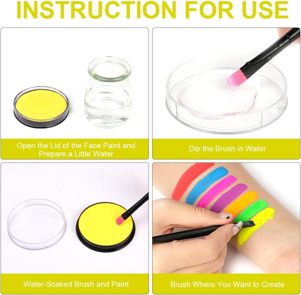 Detalle de LOPHE Trucchi Neon 30 g – Pittura di Corpo Vernice Fluorescente non Tossico per UV, Giallo Fluorescente
