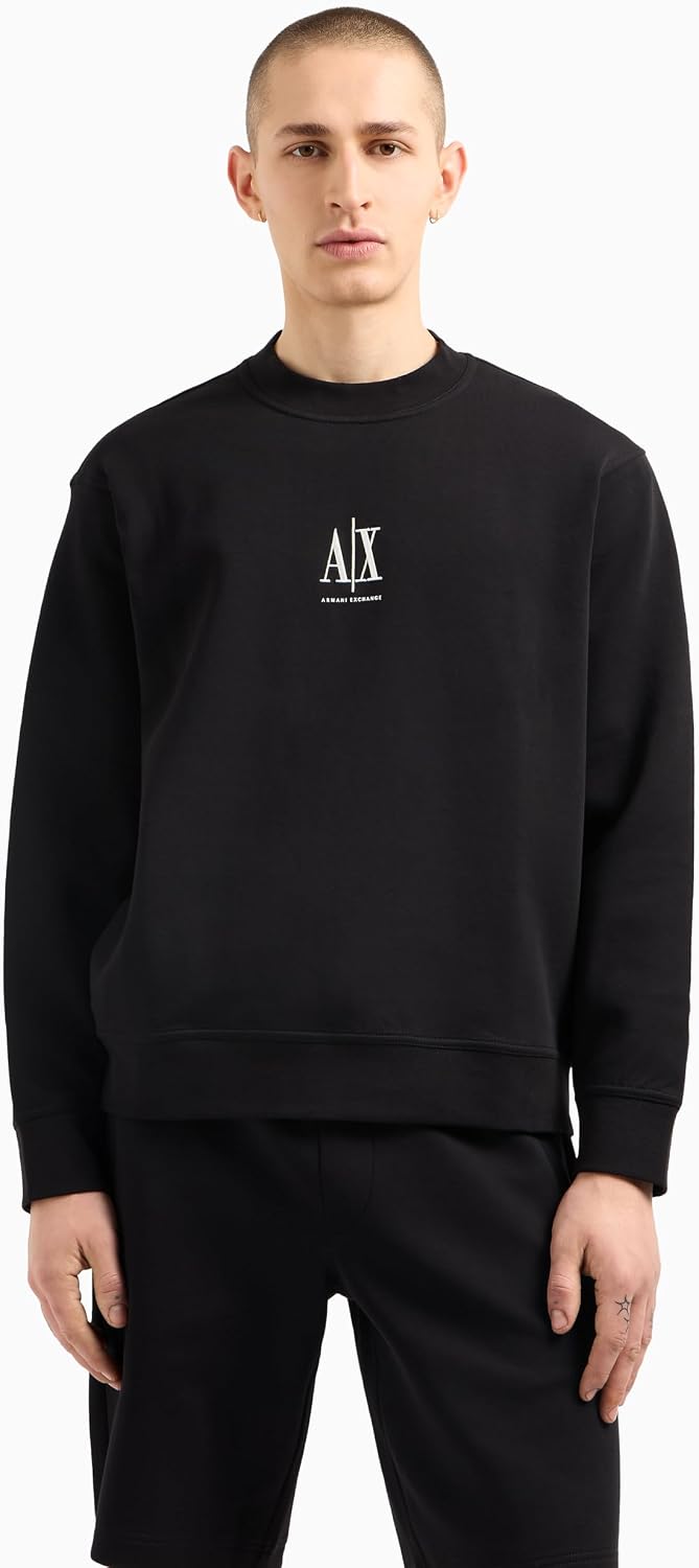 Detalle de Armani Exchange Men's Icon Project Crewneck Sweatshirt with Embroidered Logo