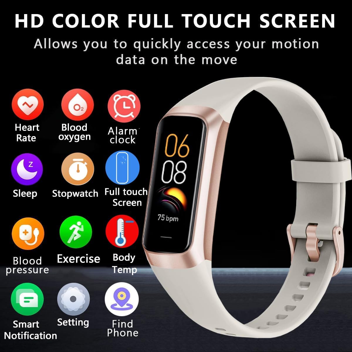Thumbnail 1 de YJYK Fitness Tracker with 24/7 Heart Rate, Blood Oxygen, Sleep Monitoring and 1.1" AMOLED Touch Screen (White)