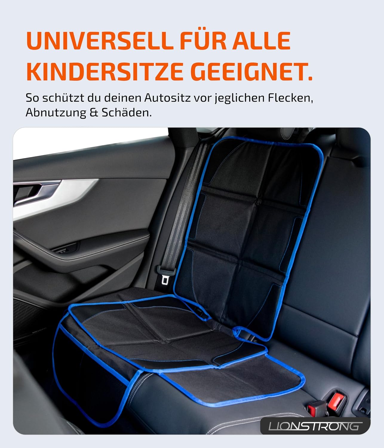 Detalle de LIONSTRONG Kindersitzunterlage für Auto (ISOFIX geeignet) – wasserabweisend, universell kompatibel, Rosa