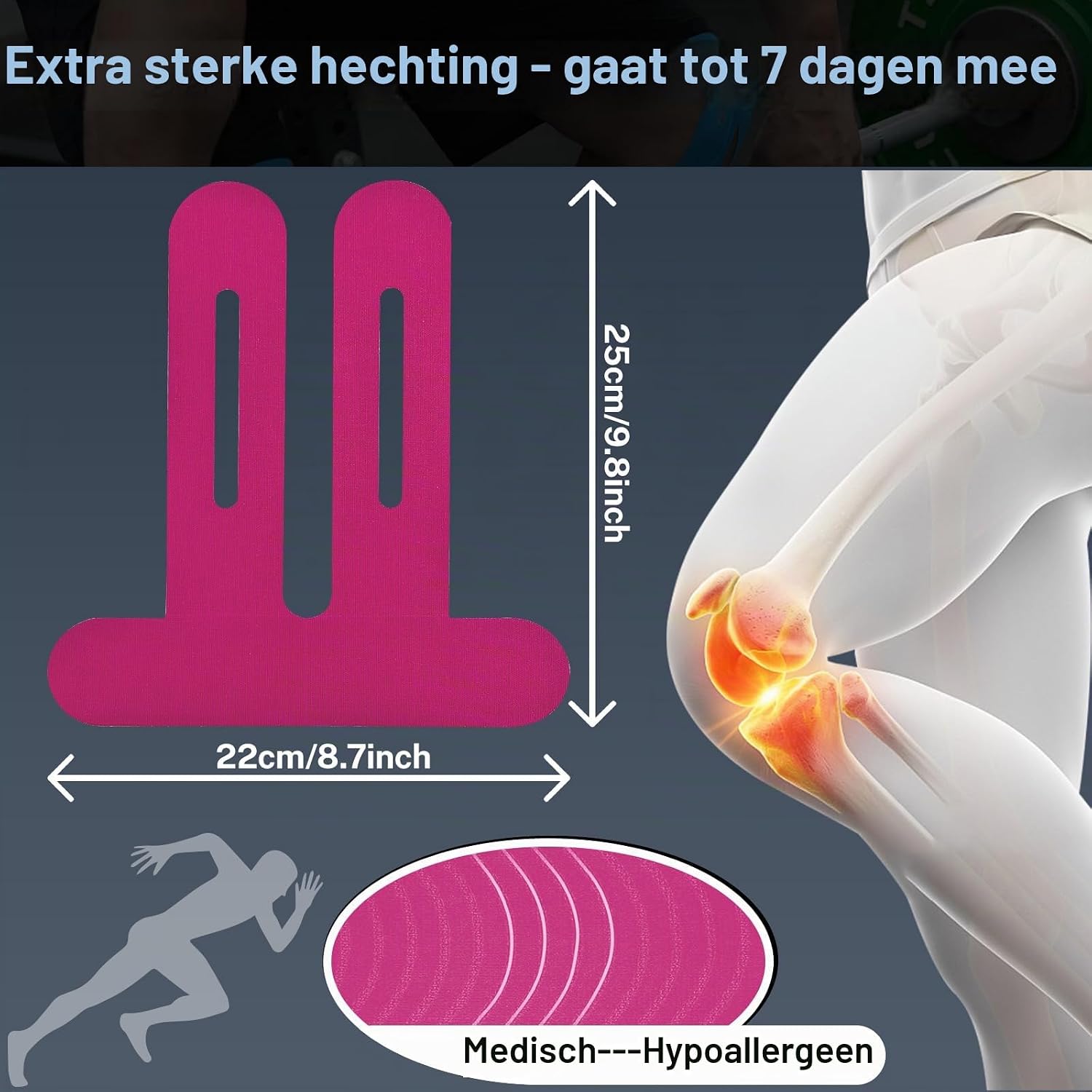 Detalle de GTAGKOMMEN Knie-10Beige kinesiotape voor de knie, voorgesneden en latexvrij