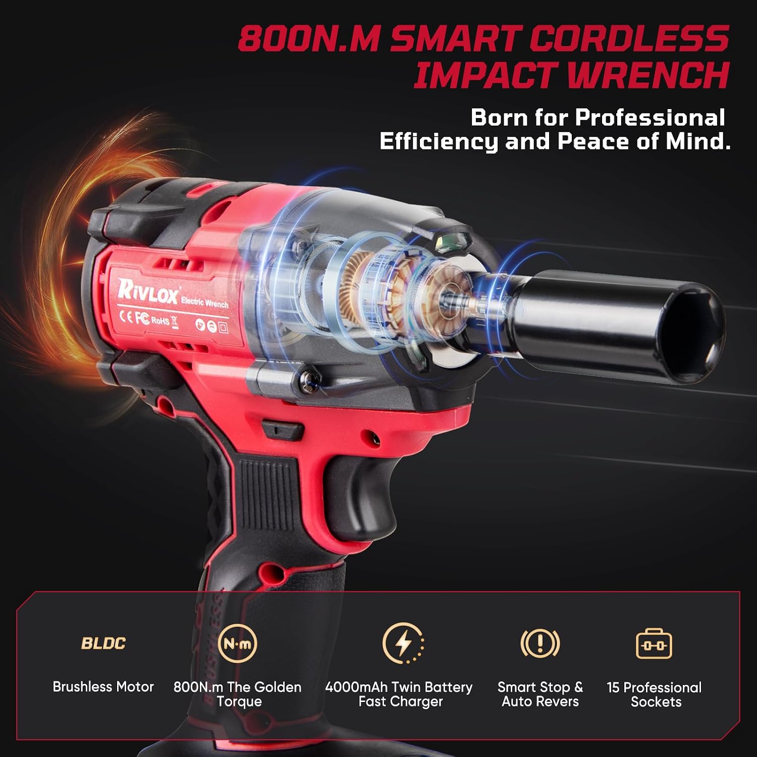 Thumbnail 1 de Rivlox Cordless Impact Wrench 800N·m (1/2in) Brushless High Torque Kit