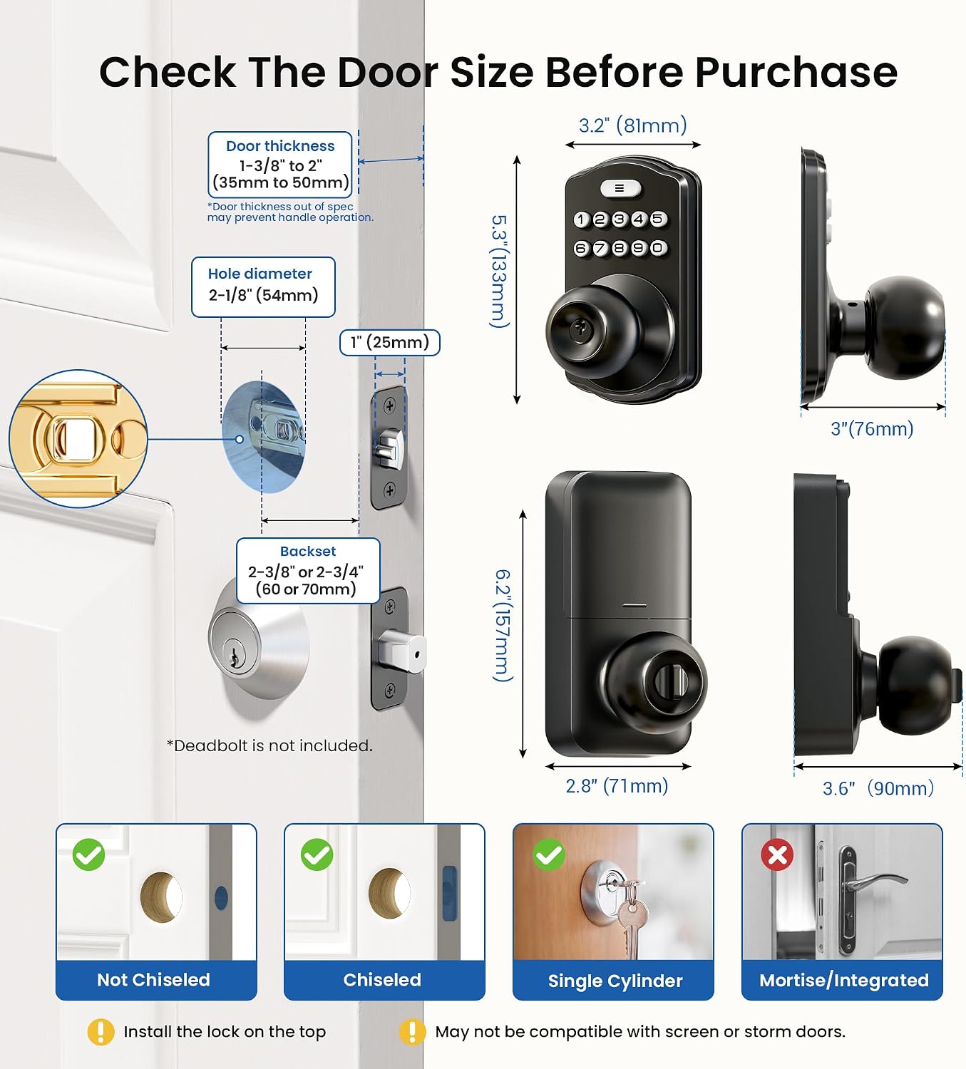 Thumbnail 5 de Veise Keypad Door Knob Matte Black